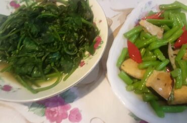 Easy + Healthy/simple dinner for Vegetarian husband/sweetpotato leaves+baguio beans