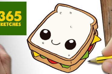 HOW TO DRAW A SANDWICH CUTE, Easy step by step drawing lessons for kids