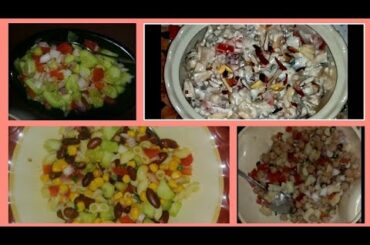 4 easy and healthy salads for dawat menu/Russian salad/macroni or Corn salad/chaana chat salad/tasty