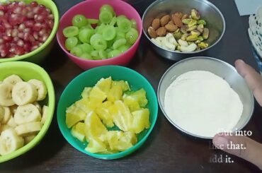 Healthy Fruit Salad using homemade custard powder in Tamil