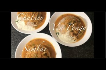 Healthy Breakfast / Dinner Full Meal Recipe - Red rice Ven Pongal | Sambar | Coconut Chutney