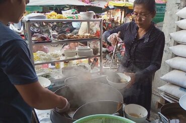 Healthy Breakfast At Asian Market - Noodle And Short Noodle Soup - Asian Street Food In Phnom Penh