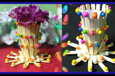 DIY | How to make Flower Vase or pen stand with Popsicle Sticks | Ice cream sticks Craft | #mobonny
