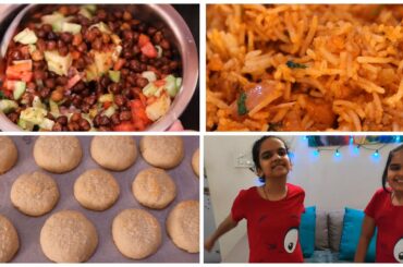 3 Quick Recipes | MORNING BREAKFAST RECIPE Black Chana Chaat | Pav Bhaji Pulao | Coconut Cookies