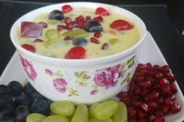 Fruit salad with custard || Healthy & quick dessert || Summer cool recipe