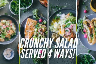 EASY Crunchy Salad served 4 ways! An easy healthy meal for any day.