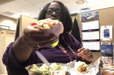 Salad and a wrap work lunch and chat