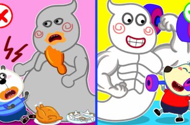 Baby Wolf Teaches Baby Ghost  to Eat Healthy Food and Exercise - Healthy Habits | Wolfoo Channel