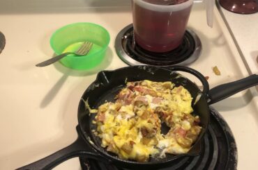 Quick Easy Egg & Potato Scramble with Lunchmeat & Cheese-Economical & Tasty-7 Day Thrifty Meal Plan
