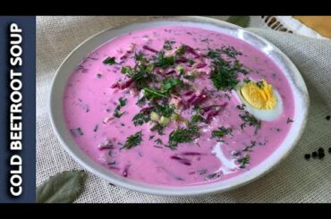 Cold beetroot soup. Svekolnik with kefir. Healthy recipes for lose weight. Easy and healthy soup.