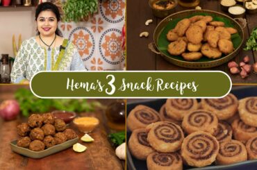 Hema's 3 Snacks Recipes | Bhakarwadi | kara Appam | Chutney Bread bites