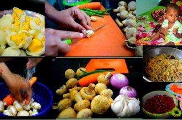Simple lunch menu||mushroom rice||scrambled eggs||fruits and vegetable salad 😊👌