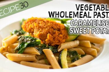 Healthy Wholemeal Vegetable Pasta with caramelized Sweet Potato