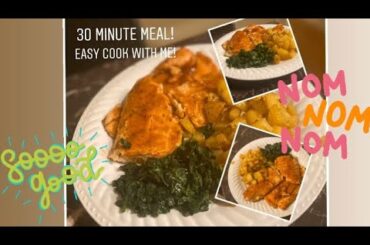 30 Minute Meal | SUPER EASY QUICK HEALTHY DINNER | Teriyaki Salmon, Spinach & Home Fries