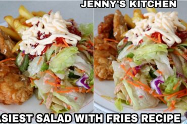 EASIEST HEALTHY SALAD RECIPE WITH POTATO FRIES AND HOMEMADE KFC CHICKEN