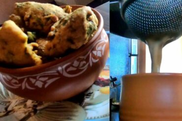 Indian Breakfast Recipe / Palak Pakoda with Tea / Crispy Spinich Pakoda/ पालक पकोड़ा  चाय के साथ