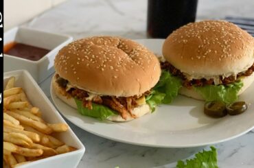 Pulled Chicken Burger with coleslaw | lunchbox Snack ideas | picnic meal ideas| Fast food|