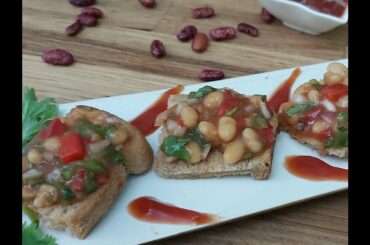 Baked beans bruschetta - quick and easy healthy party starter/appetizer