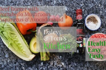 Rustic Beef Burger recipe with Portabello Mushroom and Avocado Salad