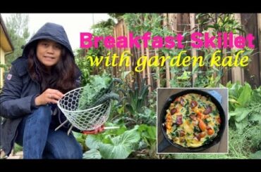 Breakfast Skillet with Vegetables from the Backyard Garden - Tuscan Kale, Russian Kale and Thyme