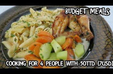 Cooking for 4 people with 50TTD (7USD) | Budget Meals | Wings | Veggies | Pasta | Trinidad Cooking