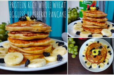 HEALTHY Eggless Whole Wheat Blueberry PANCAKES | Whole wheat blueberry pancake | Best Bites