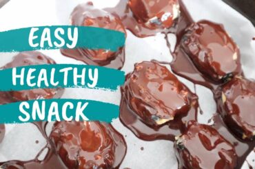 Dark Chocolate Dipped Peanut Butter Stuffed Dates (EASY HEALTHY SNACK)