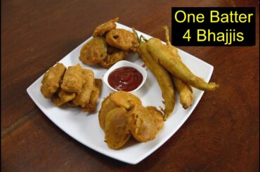 One Batter 4 Bhajji recipes | Tea time snacks | 4 vegetable pakoras | bhajjiya recipes