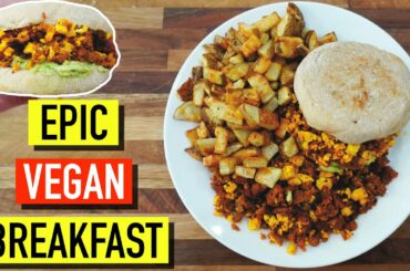 High Protein Vegan Breakfast Sandwich Recipe | Spicy Mexican Sausage, Tofu Scramble & Potatoes!