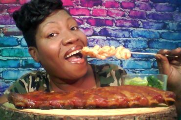 WHOLE SLAB OF RIBS&SHRIMP SKEWER MUKBANG || QUARANTINE DINNER IDEAS || EATING SHOW