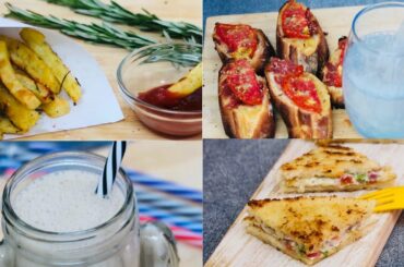 Banana oats smoothie, egg sandwich, rosemary fries, salami & mixed cheese sandwich - essie cooks
