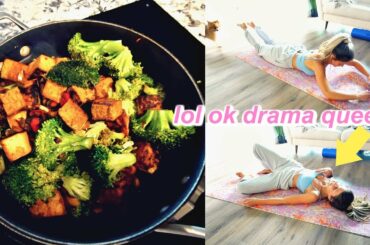 vlog: a REALLLLY freaking hard at home workout + healthy dinner!