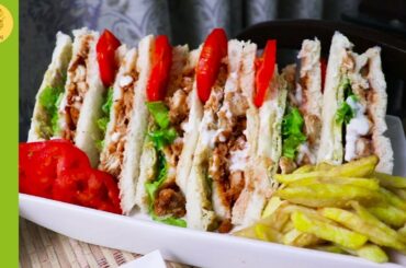 Chicken Sandwich Recipe - BBQ Chicken Club Sandwich - By Rukhsi Cuisine