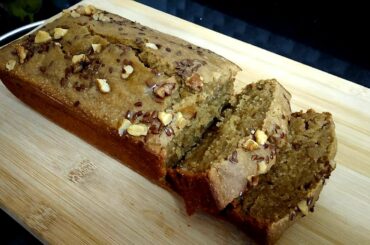 Banana Walnut Bread Recipe | Banana Walnut Wheat Cake | No Oven No Maida Eggless | केळी-अक्रोड केक