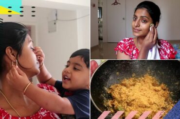 STAYHOME #WITHME தமிழில்-Healthy Toddler Lunch | Skin Care Challenge | Bloopers, Brinjal rice recipe