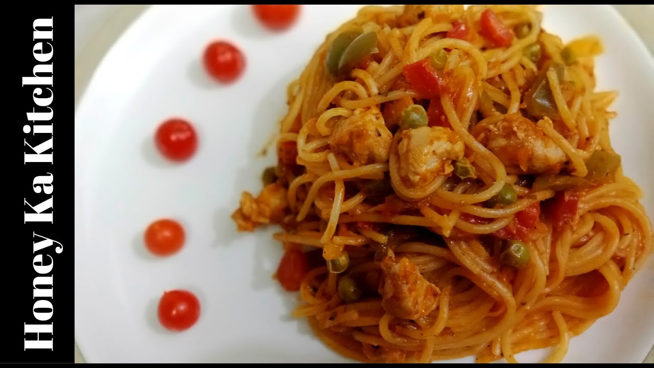 Red Sauce Spaghetti Recipe | Tomato Sauce Spaghetti |Chicken Vegetable Spaghetti|By Honey Ka Kitchen Red Sauce Spaghetti Recipe | Tomato Sauce Spaghetti |Chicken Vegetable Spaghetti|By Honey Ka Kitchen