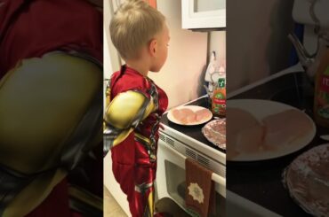 The #SuperHeroChef is ironman and cooking up a yummy dinner!