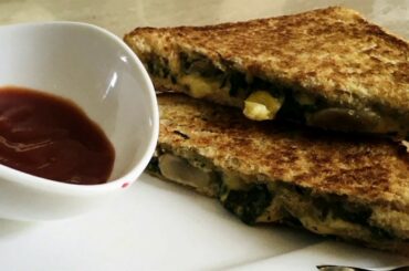 Palak mushroom cheese sandwich | Spinach cheese sandwich | Healthy sandwich recipe