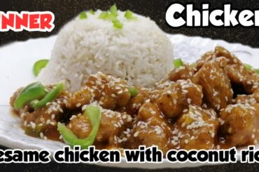 Chicken dinner, dinner recipe,easy dinner ideas,DINNER,sesame chiken with coconut rice in urdu/hindi
