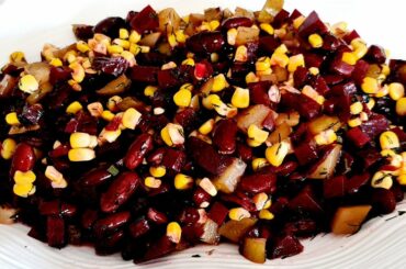 HEALTHY AND TASTY RED BETROOT AND RED KIDNEY SALAD*KIRMIZI PANCAR VE KIRMIZI BARBUNYA SALATASI