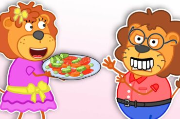 Lion Family | Mommy prepares healthy food for dad | Cartoon for Kids
