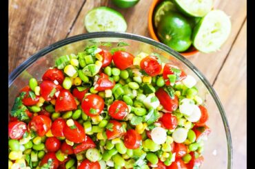 Easy Edamame Tomato Salad Recipe - a healthy lunch option or side for a meal! - by Pip and Ebby