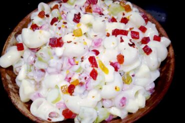 Macaroni Fruit Salad,pasta salad,healthy kids snack box recipe,evening snack from Akshayam's kitchen