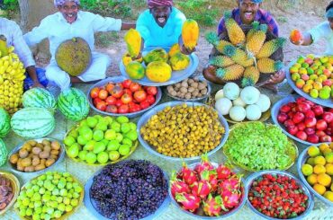 FRUIT SALAD | Colourful Healthy Fruits mixed salad recipe | Fruits Cutting and Eating in Village