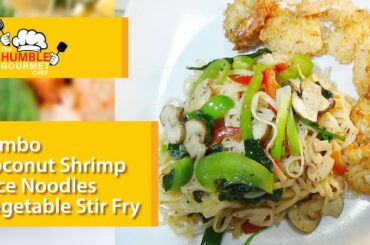 Jumbo Coconut Shrimp Rice Noodles Vegetable Stir fry