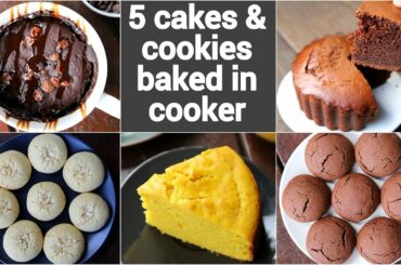 5 cakes & cookies recipes in cooker | how to make cake without oven | no oven cakes recipes