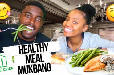 HEALTHY MEAL MUKBANG | Home-cooked Chicken with Mushroom Gravy and Garlic Green Beans