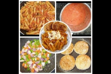 Spicy Red Tomato Sauce Pasta With CrispyBread & IndianTwist #HomeMade#Healthy#Quick#Easy#TomatoPasta