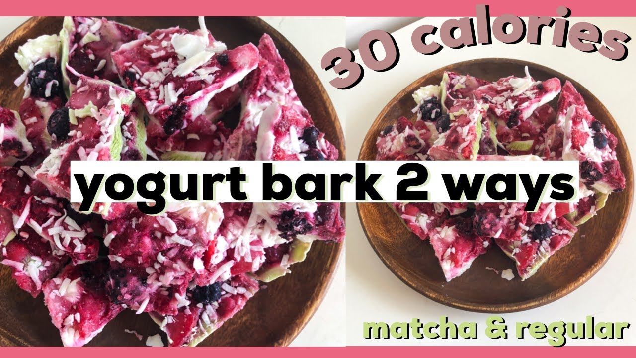 30 calorie frozen yogurt bark 2 ways | plain & matcha flavor with coconut flakes 30 calorie frozen yogurt bark 2 ways | plain & matcha flavor with coconut flakes
