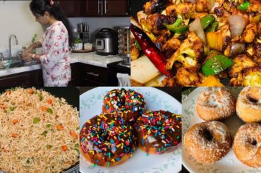 Restaurant Style Veg Fried Rice/No Fry Healthy Chilli Gobi/Indo Chinese Recipe/Instant Eggless Donut